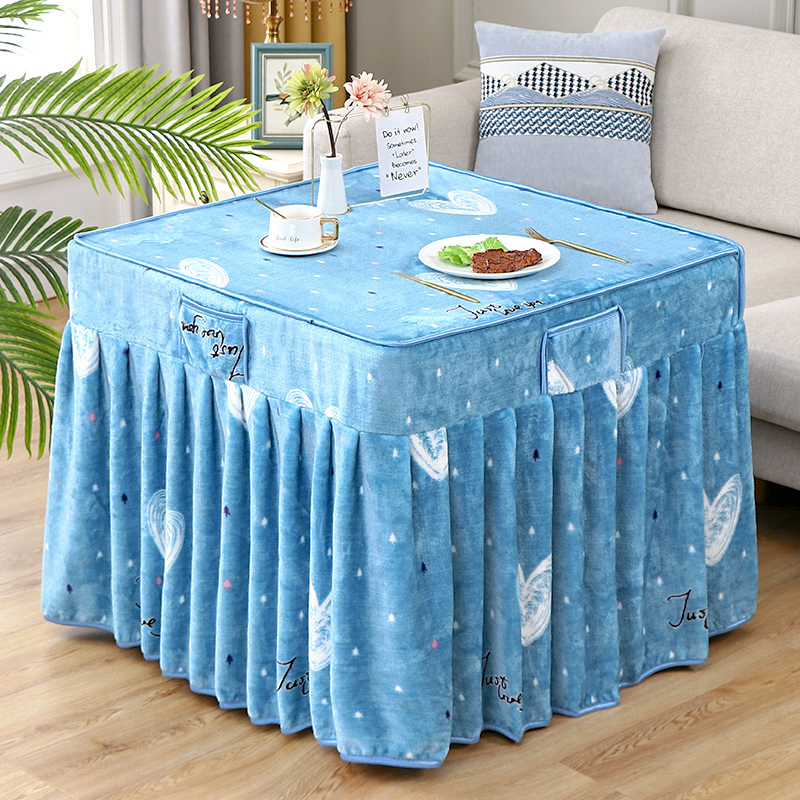 冬季新款正方形法兰绒裙摆电炉罩双面绒烤火桌子罩暖桌罩茶几罩