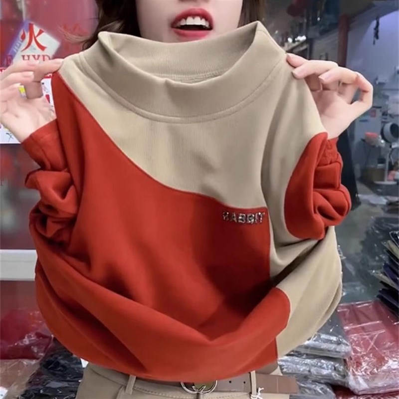 2023新款加绒长袖德绒打底衫女半高领大码妈妈上衣冬装保暖t恤女