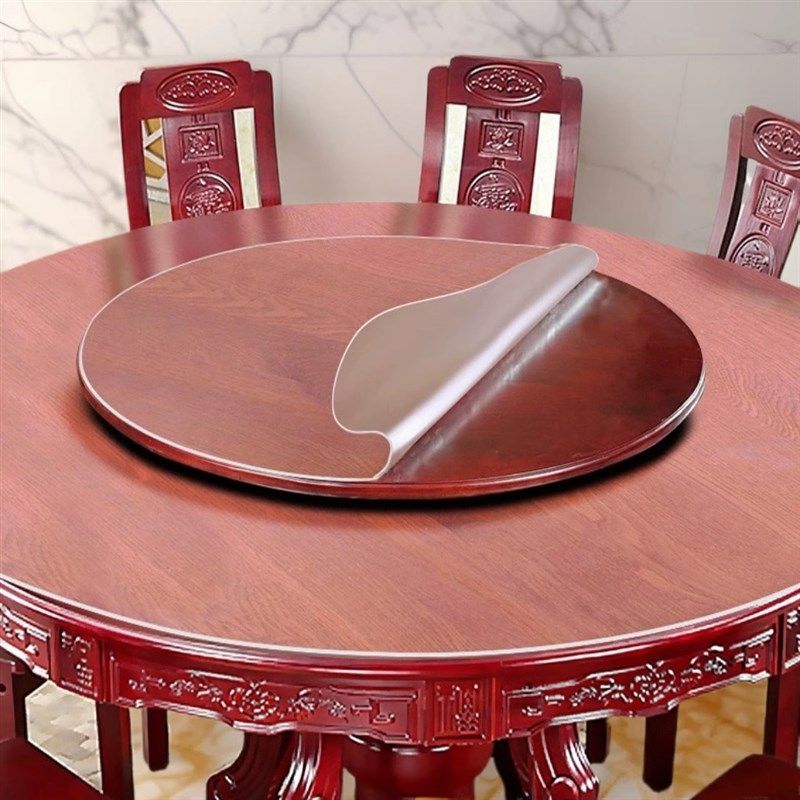 双层带转盘圆桌桌布pvc2米圆形餐桌垫1米5无味加厚茶几圆卓面胶垫