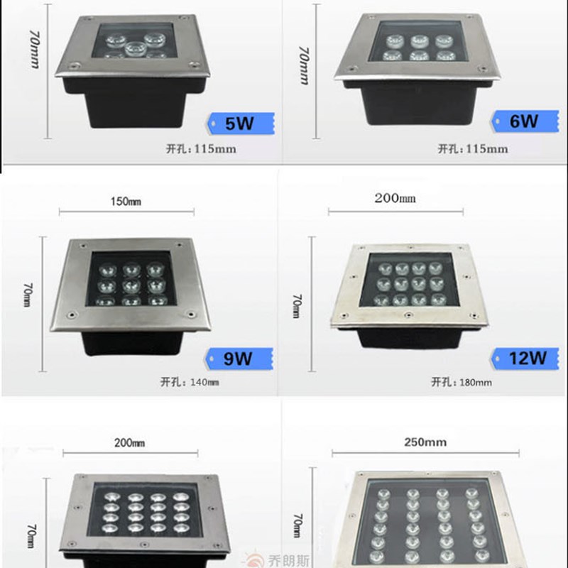 方形地埋灯LED户外防水1W3W地砖灯七彩埋地灯公园庭院嵌入式草坪