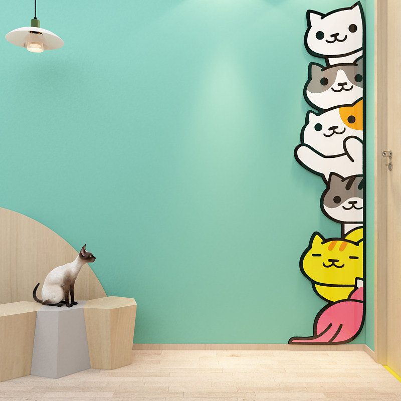 网红猫咖店墙面装饰贴纸画宠物美容医院店铺氛围布置用品装修形象