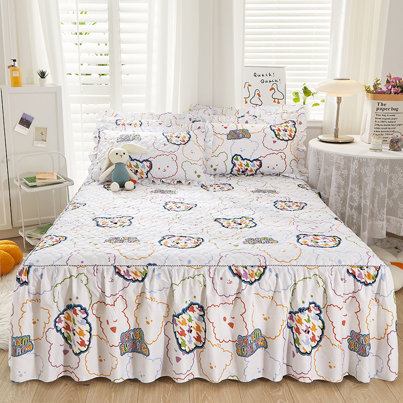 简约纯棉夹棉加厚床罩单件1.8米床垫三件套100全棉床裙防滑可裸睡