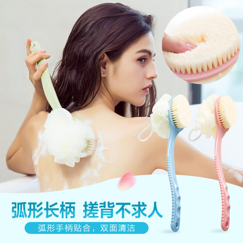 搓澡神器T软毛长柄浴花二合一沐浴刷 家用沐浴球双面塑料洗澡刷