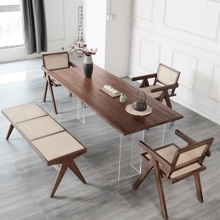 北美黑胡桃木实木大板桌茶台茶桌功夫泡茶桌亚克力悬浮电脑桌书桌