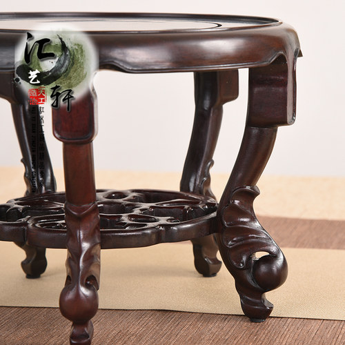 实木圆形花瓶鱼缸底托托架花盆盆景展示花器花道铜器摆件木质底座