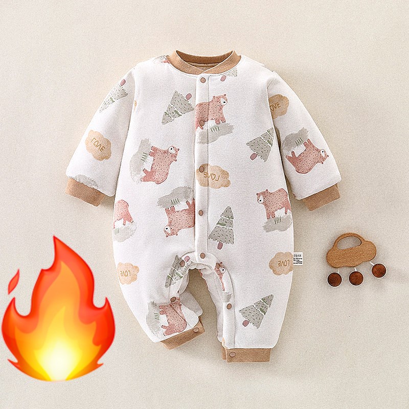 200克夹棉加厚婴儿秋冬装保暖连体衣男女宝宝爬服新生满月外出服