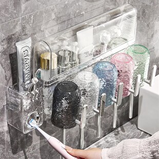 牙刷置物架免打孔漱口杯刷牙杯卫生间壁挂式一家五口四口牙杯架