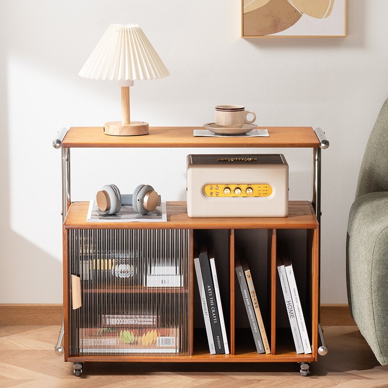 可移动沙发边几边柜中古风玻璃门床头侧边柜小茶几小推车简约现代