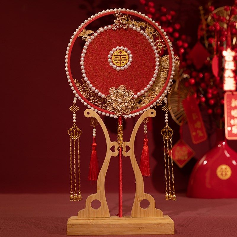 团扇新娘结婚diy材料包秀禾古风重工刺绣婚扇中式双面手工手捧花