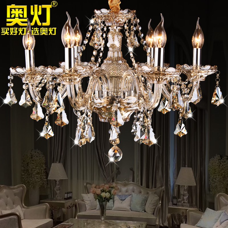 奥灯干邑色欧式蜡烛水晶吊灯客厅餐厅低户型楼层短灯体水晶灯92