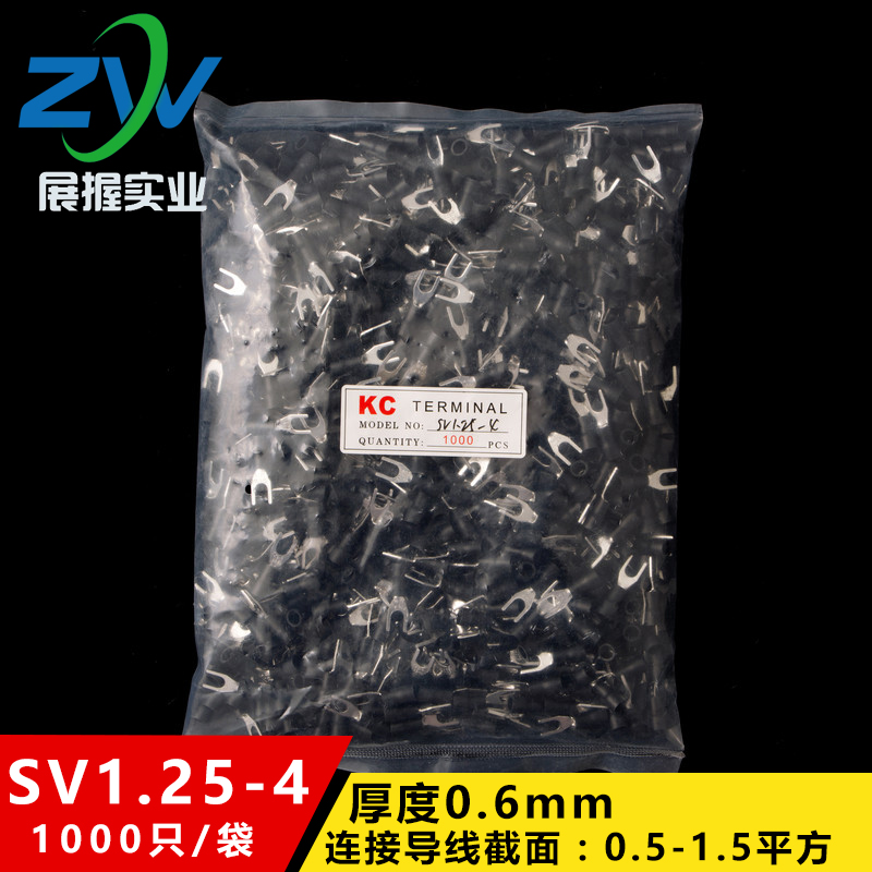 紫铜0.厚SV预绝缘圆形冷压接线端头SV1.- 叉型接线端子1000只