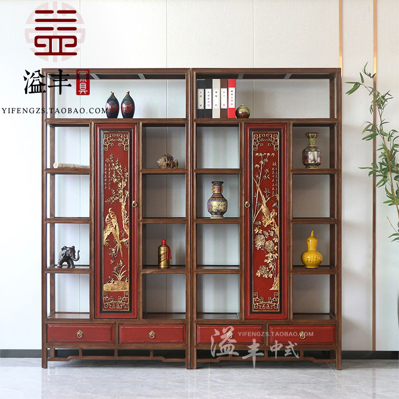 明清古典博古架实木中式复古做旧雕花茶叶柜客厅多宝阁书房展示柜