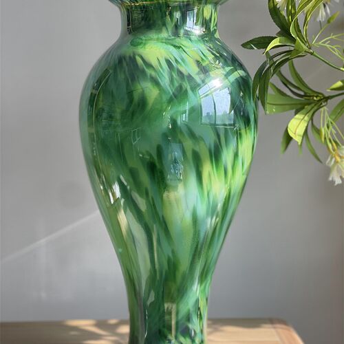 超大炫彩珠光绿色琉璃落地花瓶蓝色玻璃洒金麻醉木绿植水培摆件