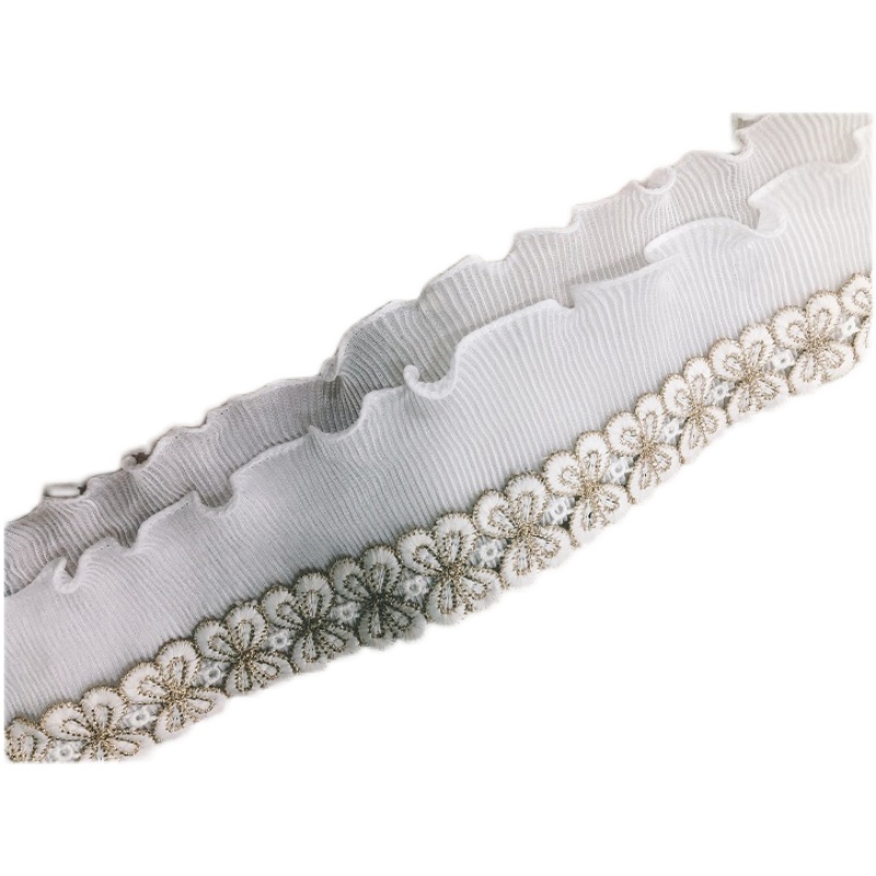 法式浪漫蕾丝窗帘侧拼接装饰雪纺层木耳边 水溶树叶珍珠百褶10c