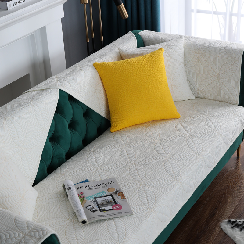 雨朵 纯色面刺绣全棉四季通用沙发垫巾布艺实木沙发坐垫定制