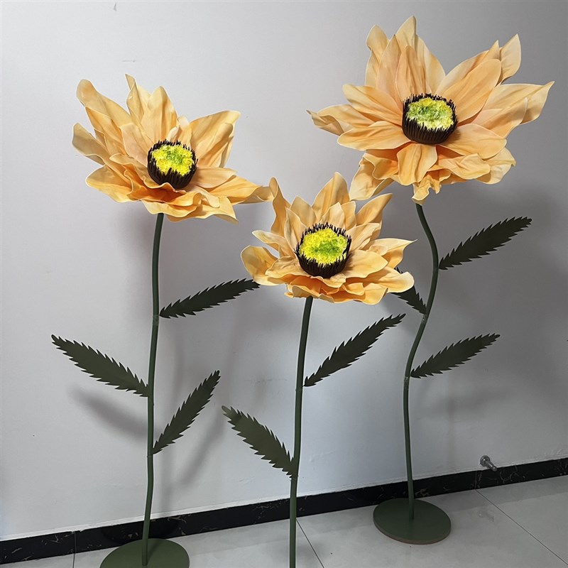 婚庆路引花装饰婚礼道具橱窗手工花舞台布置向日葵纸花ev带杆叶