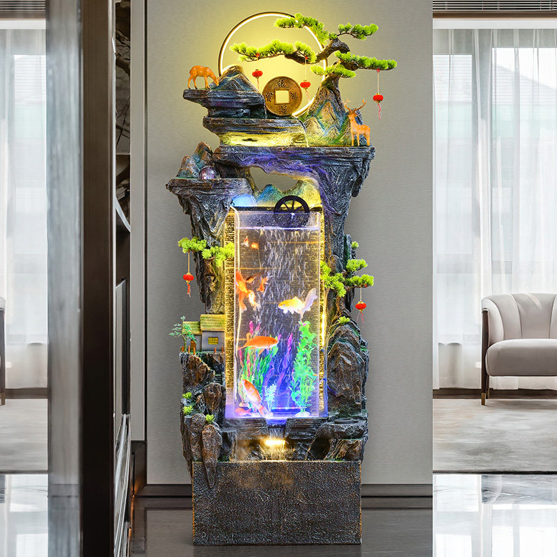 中式假山流水喷泉落地摆件客厅办公室生财装饰高山循环水鱼缸景观