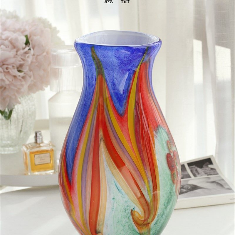 意器 琉璃花瓶彩色桌面摆件装饰大口径水培插花样板间酒店软装H72