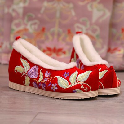 2023冬款汉服鞋加绒保暖搭配汉服马面女鞋明制魏晋复古鞋绣花鞋