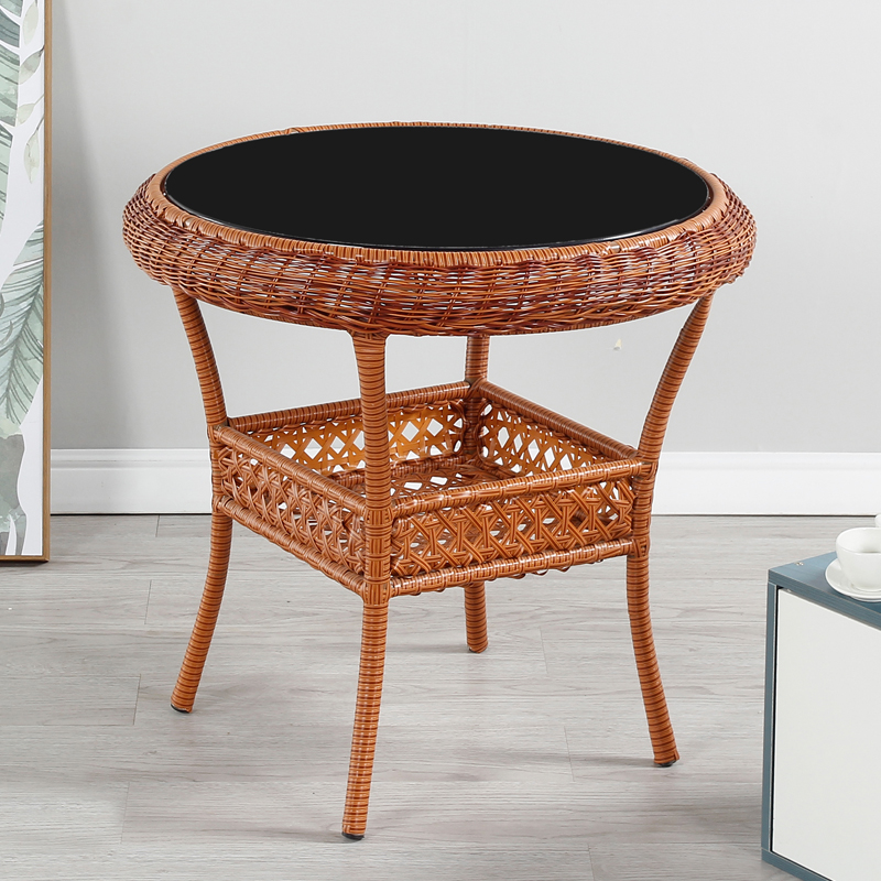 藤编小圆桌方桌子小茶桌三件玻璃茶几欧式咖啡桌椅床头简约卧室