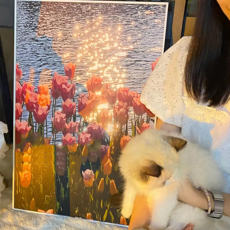 郁金香数字油画diy填充油彩画填色手工涂色手绘花卉画画装饰风景