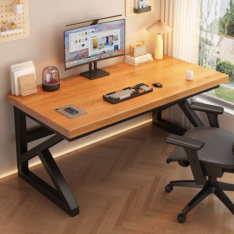实木电脑桌台式书桌学生家用长条桌卧室简易办公桌双人电竞小桌子