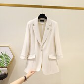 休闲修身 七分袖 显瘦西服上衣 新款 一粒扣薄款 西装 外套女2024春夏季