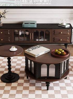 法式古实复木安小娜电视柜黑色式MMF户型客厅家用收纳储物美柜中