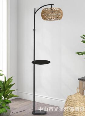 客厅卧室落地25926灯美立式简约复古工风式可地灯带置物架托业盘