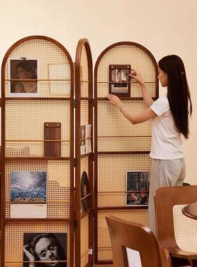 折叠移动中屏玄关挡遮藤编入户复古置物可书架包邮日式AL100221风