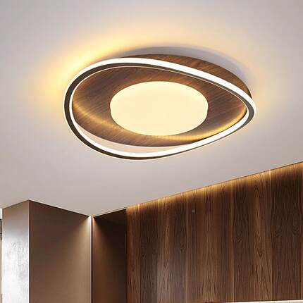 新中俊鹏式LED吸顶胡灯现桃简约木色卧室房间餐代厅书房阳台长条