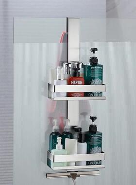 玻璃物门后浴室置物架挂架打孔壁挂分层挂篮置架免81168卫生间品