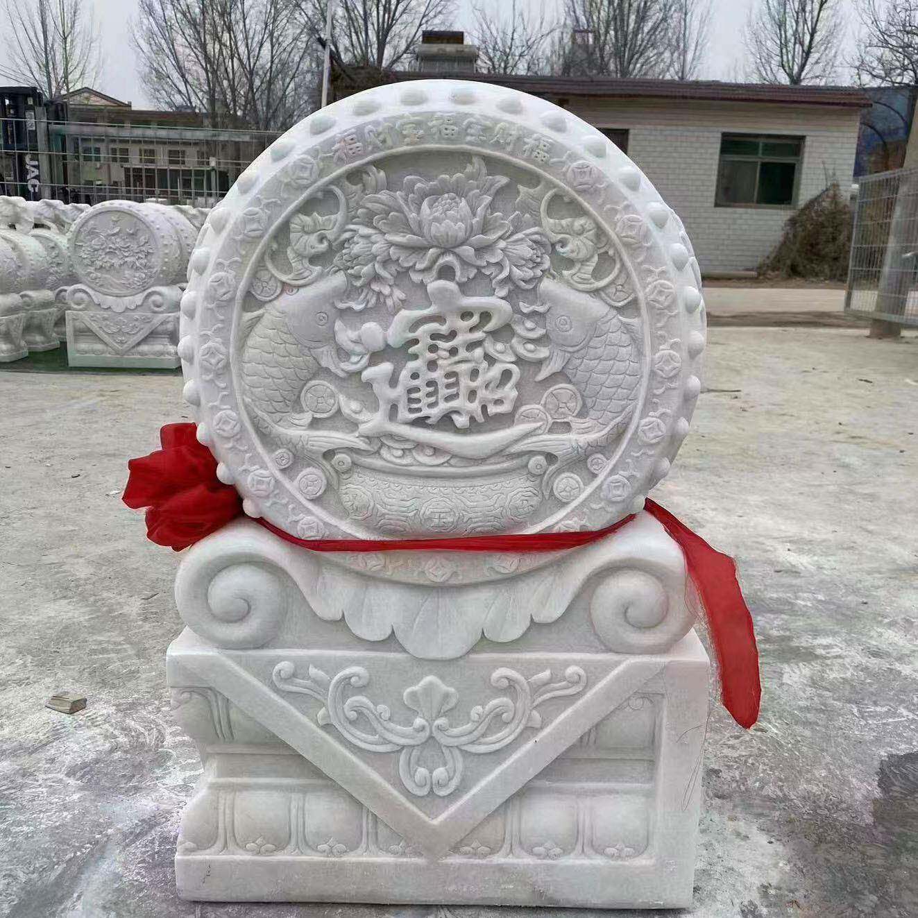 汉白石玉门墩小象石1002狮子抱鼓一大理石鼓门枕石别墅大院门对口