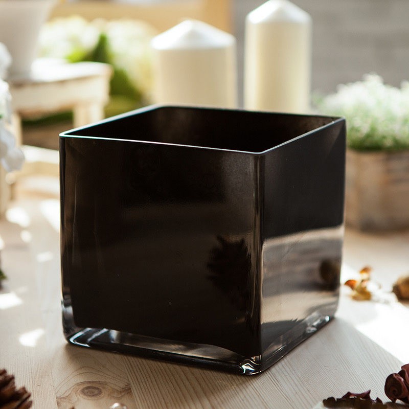 玻璃方缸方口花瓶黑色白色银色摆件家居软装婚庆酒店样板房配饰