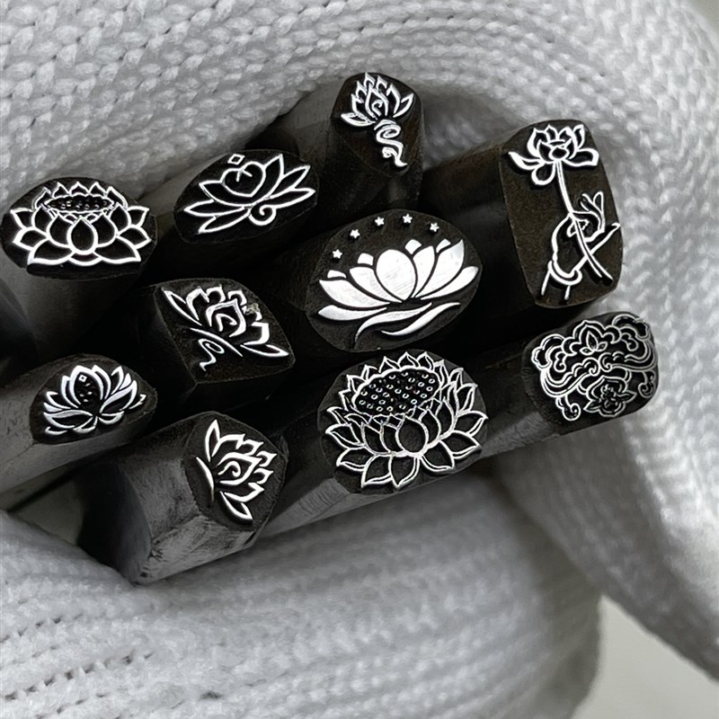 可设计定做各种莲花吉言錾刻戒指手镯雕刻花錾子模具钢印首饰金银