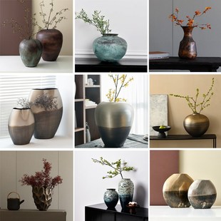 新中国风金属花容器覆古旧东方中国风格铁锈花瓶客厅入口自习室装