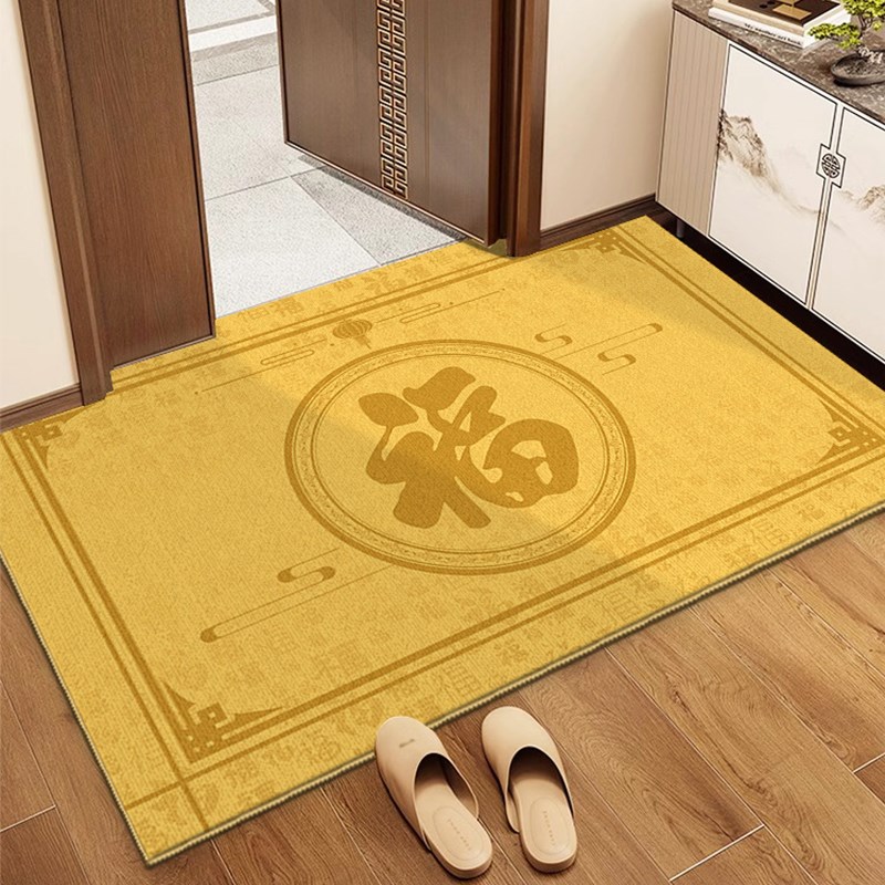 高级金色新中式入户门地垫进门福字门垫门口脚垫子玄关黄地毯定制