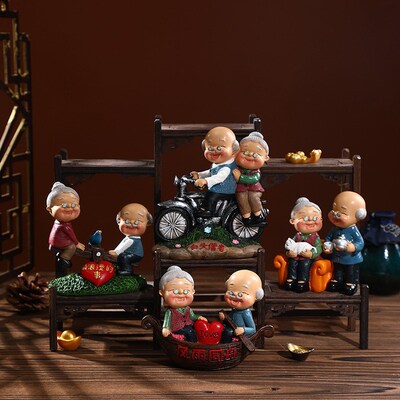 创意老头老太老人摆件婚房家居装饰品送父母长辈结婚周年纪念礼物