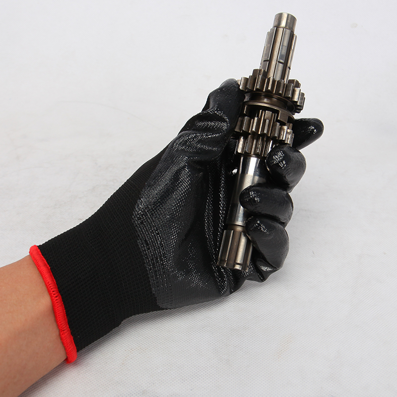 弘鼎黑色丁晴耐油耐磨浸胶劳保手套机械工地干活劳保防护手套男