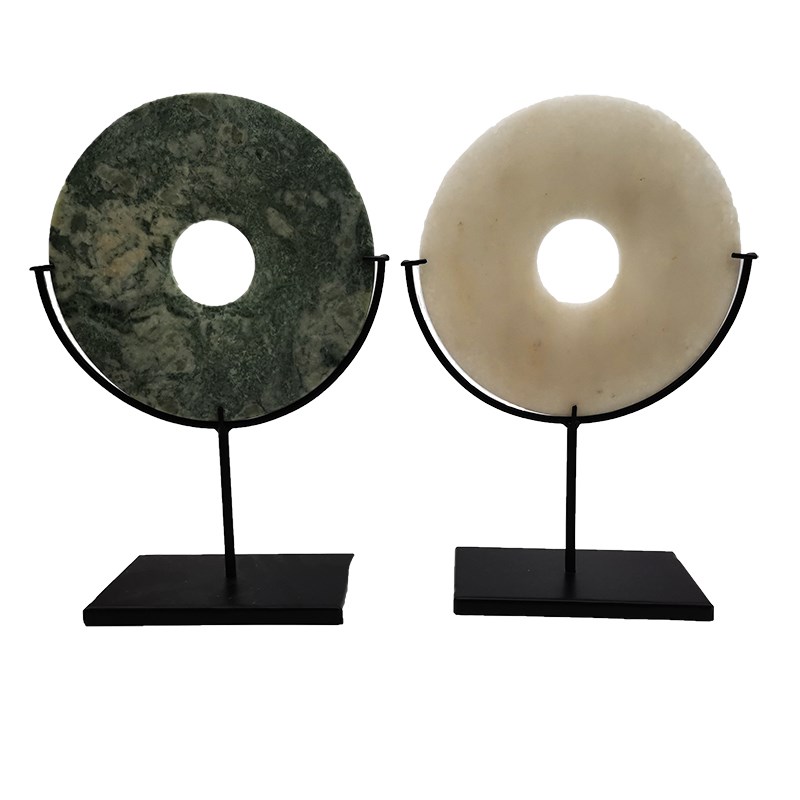 新中式禅意天然石材客厅酒柜玄关软售楼处酒店样板间白色玉璧摆件