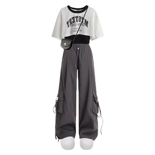 女童套装夏季2024新款夏装洋气工装裤女款中大童背心网红三件套潮