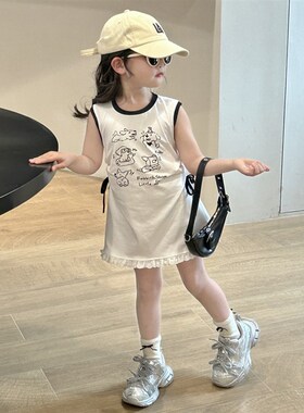 女童白色背心裙连衣裙儿童夏装2025新款洋气休闲无袖T恤裙子宝宝