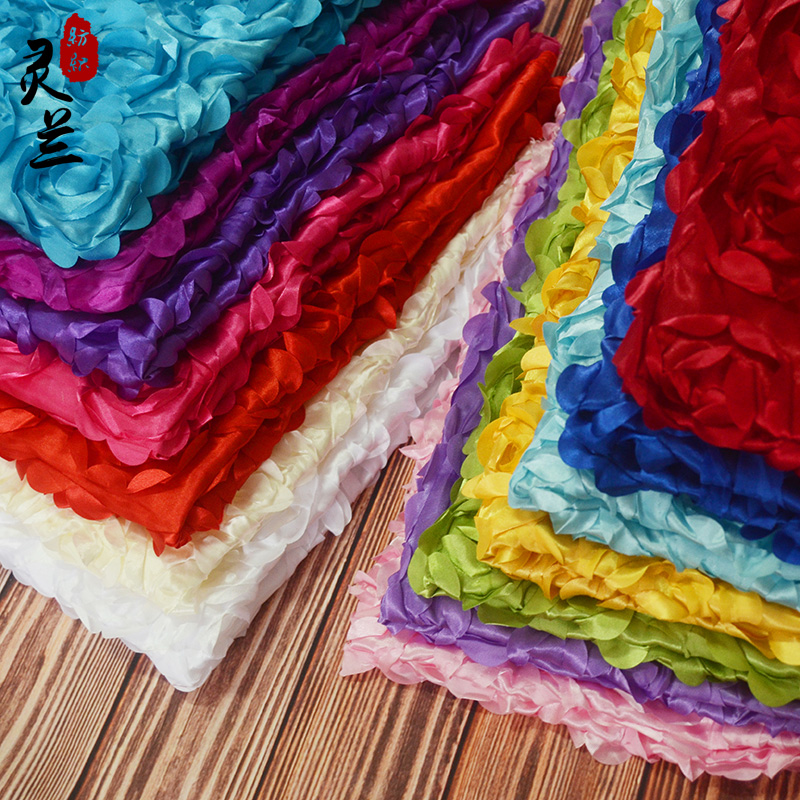 立体玫瑰花地毯布料 3D花朵 白色 节日婚庆地毯面料 礼服婚纱裙