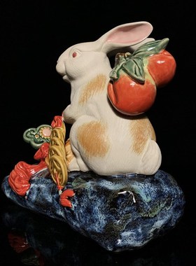 石湾公仔陶瓷兔子摆件家居装饰客厅新中式小白兔摆设兔年春节送礼