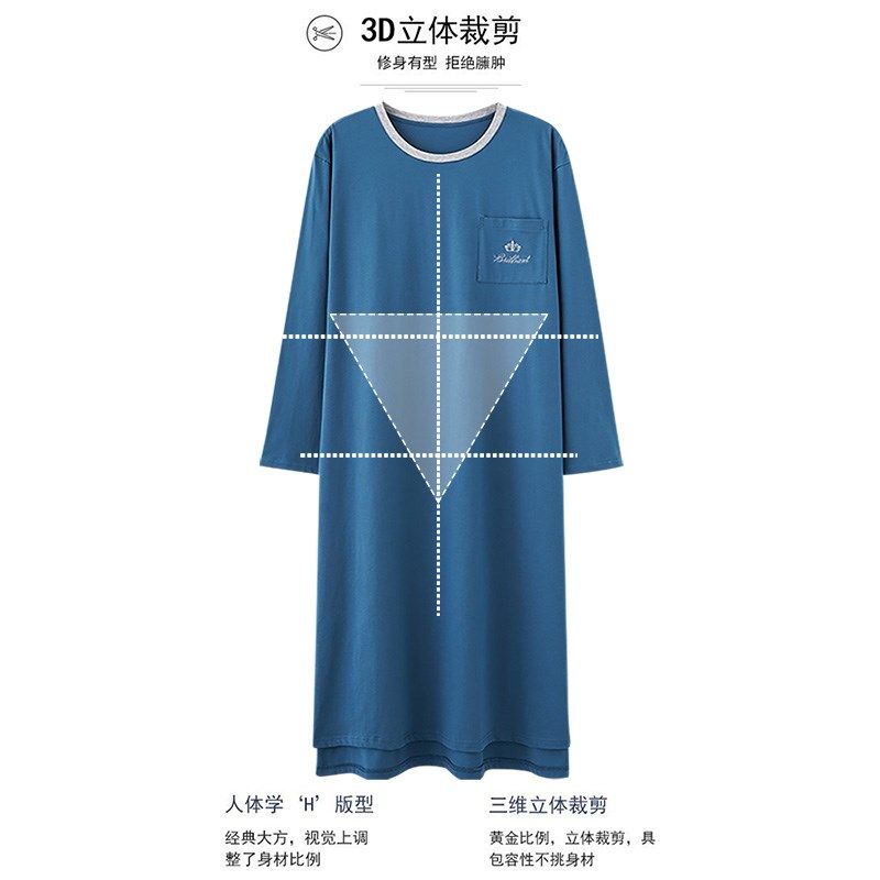 四季睡衣男款长袍纯棉冬季男款大码200连体睡裙套头男士睡群春秋