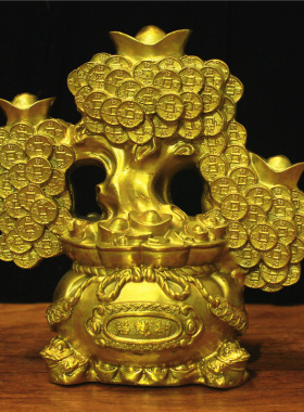 纯铜摇钱树黄铜聚宝盆金钱树家居客厅个玄关饰品工艺品礼品摆件