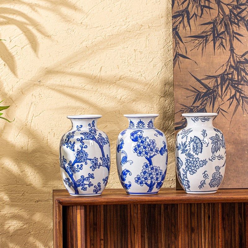 新中式青花瓷花瓶水培轻奢客厅餐桌陶瓷花瓶摆件陶瓷装饰瓶,家居饰品,花瓶,淘宝优惠券,粉丝福利购,淘宝优惠卷