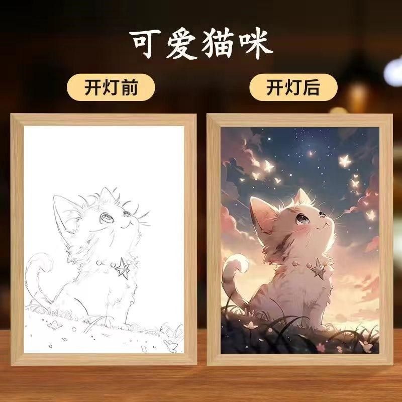 来图定制 镜子素描灯光画卧室床头创意小夜灯送女友闺蜜生日礼物,家居饰品,氛围画/灯画,淘宝优惠券,粉丝福利购,淘宝优惠卷