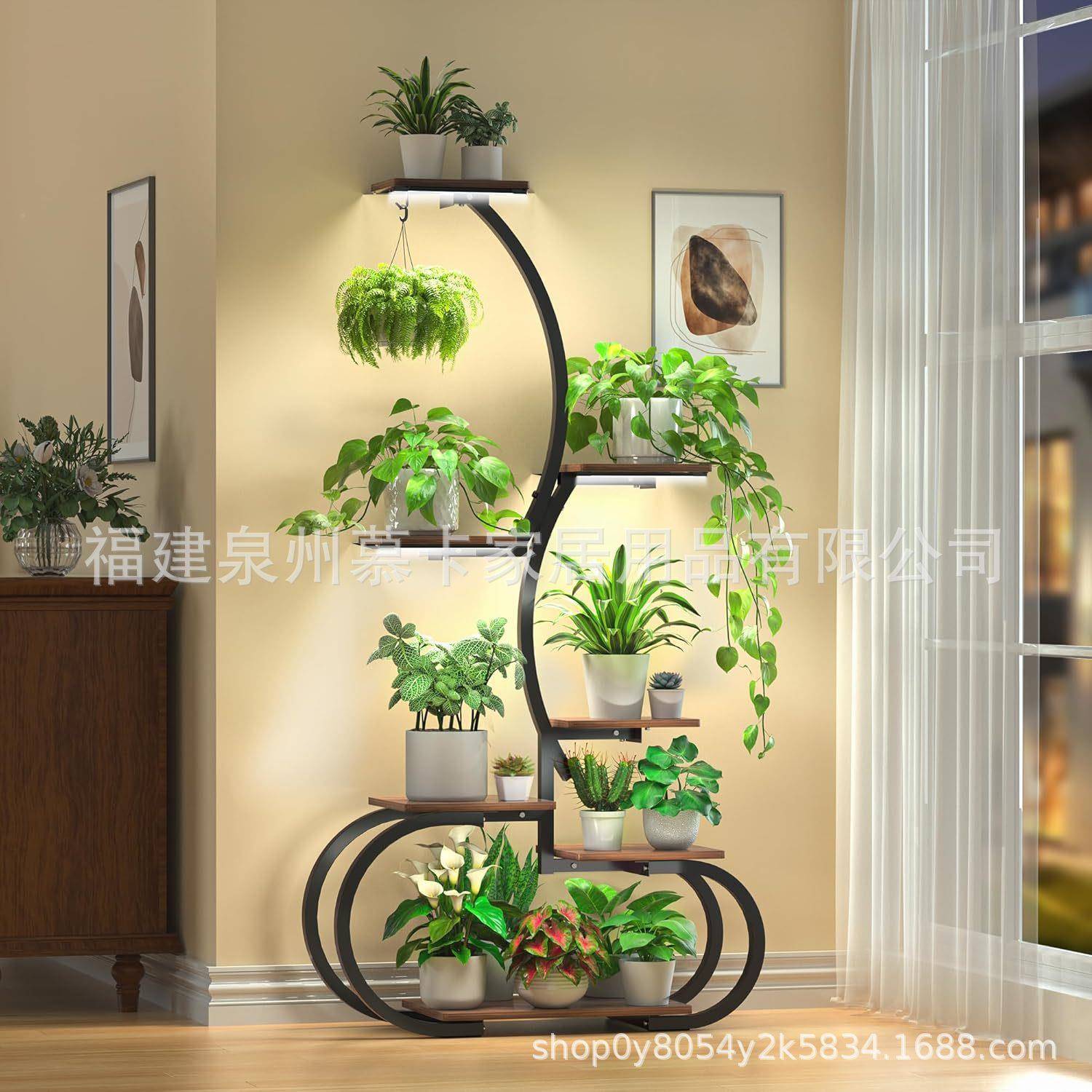 tem植物架室内花RJ009架绿植多层铁u艺客厅挂件装饰花架盆子带灯