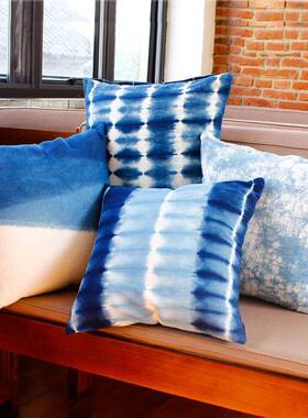 植物蓝染竹棉麻枕抱枕睡觉套靠垫枕节头椅子BFP床头沙发靠背腰厂